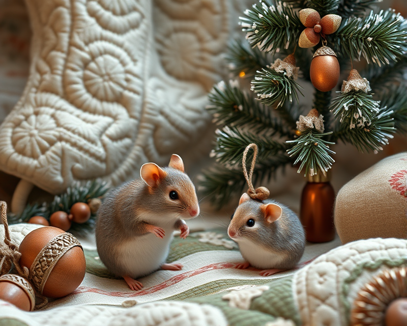 quilt, mouse, christmas tree, acorn